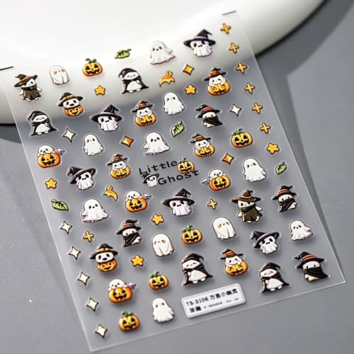 Halloween Nail Stickers 5D Embossed Ghost Pumpkin Nail Art Decals Style-6