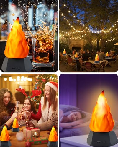 2PCS Rechargeable Fake Fire Lamp LED Night Lights with Flickering Flames, 3 Modes for Indoor & Outdoor Decor