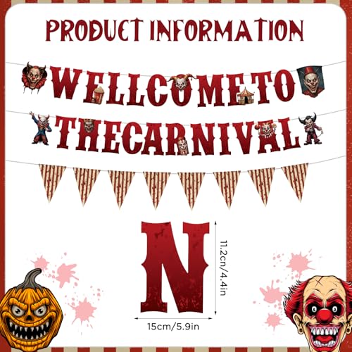 Halloween Circus Clown Banner Decorations - Creepy Garland Set for Party