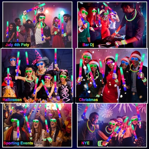 Glow in the Dark Party Supplies Set with Foam Sticks LED Glasses & Finger Lights