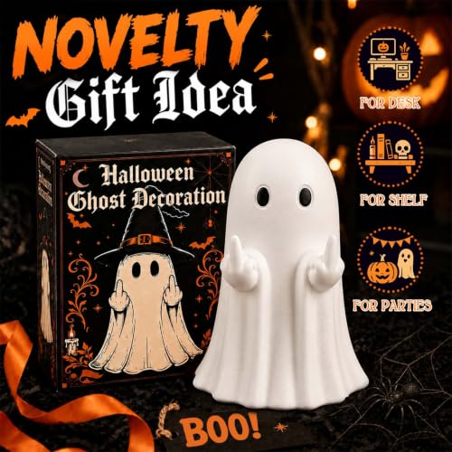 Lihome White Middle Finger Ghost Figurine Halloween Indoor Decor - Funny Home Accent