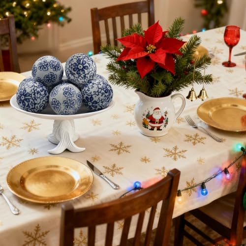 Blue & White Ceramic Decorative Balls Set - Chinoiserie Style for Centerpieces & Vases - 6 Pieces