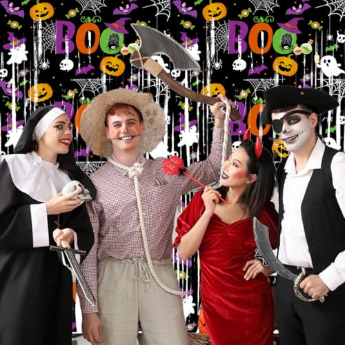 Halloween Foil Fringe Curtains - 2 Pack Black, Orange, Purple Tinsel Party Decorations