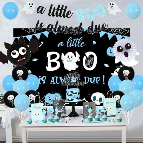 Halloween Baby Shower Decorations for Boys Blue and Black Party Supplies