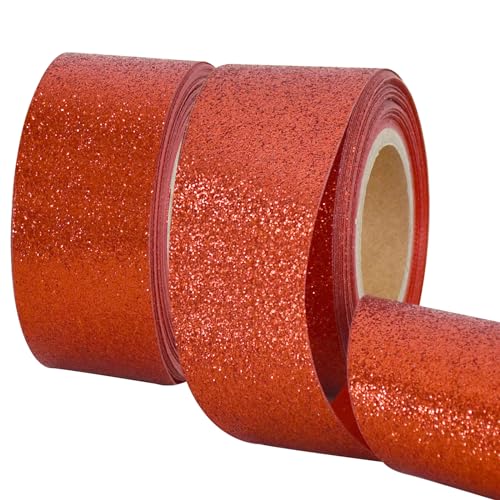 Red Glitter Ribbon 1.5 Inch Wide - Sparkling Gift Wrap & Craft Decoration, 2 Rolls of 10 Yards