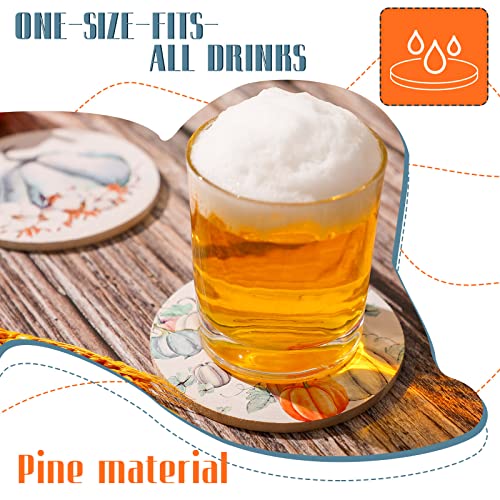 Fall Pumpkin Coasters Set - Ceramic and Cork for Drinks, Harvest Decor