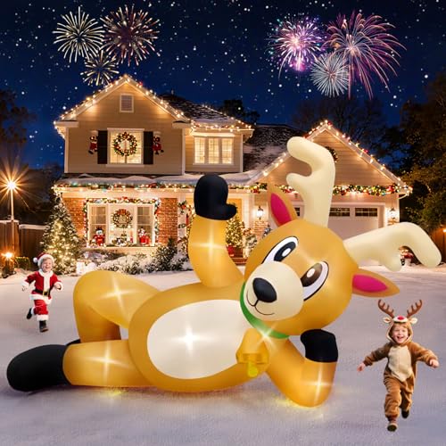 Kalolary 10.5FT Long Christmas Inflatable Reindeer Lying Outdoor Decoration - With Lights