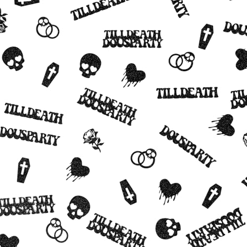 Halloween Bachelorette Confetti Set - Gothic Skull Heart Glitter Decor, 115pcs
