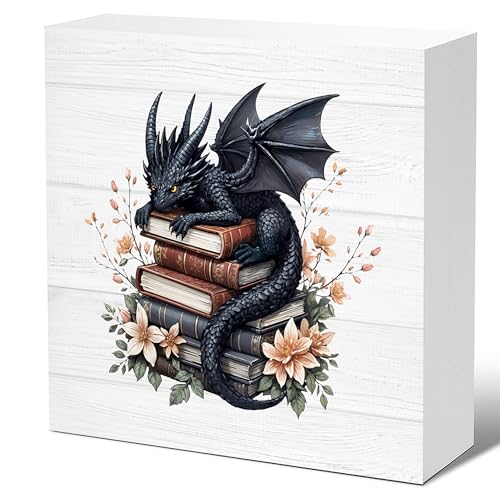 Black Dragon Book Sign - Home Decor for Book Lovers - Decor 017a