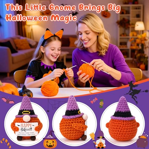 Halloween Gnome Basket Stuffers - Handmade Crochet Witch Hat Decor & Gifts