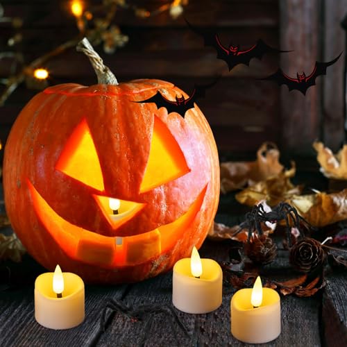 48 Pack Flameless LED Timer Tea Lights - Flickering Votive Candles for Christmas Halloween Parties