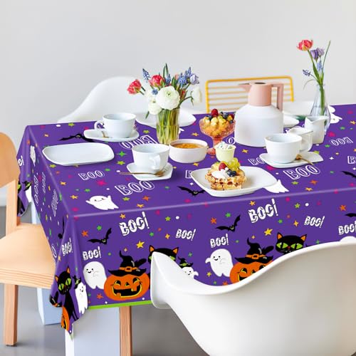 Halloween Tablecloth 3 Pack - Large Bats & Pumpkin Disposable Plastic Cover - 54x108 Inch - Halloween