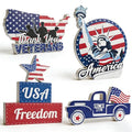 Patriotic Memorial Day Table Decorations Set - Wooden Centerpieces for Home & Party