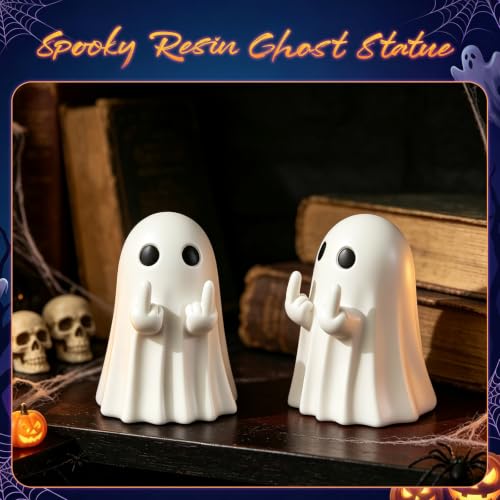 2pcs White Halloween Ghost Figurines Spooky Resin Decor - Fun Indoor & Porch Decorations