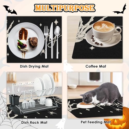 Halloween Gothic Coffee Mat Set - 2 Pack, 12x19 Inches, Black Spooky Variation