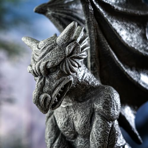 Gothic Gargoyle Statue - Medieval-Style Winged Creature Sculpture for Home & Garden Decor - 17.32 Inches