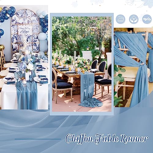 Dusty Blue Chiffon Table Runner Set - 5 Pieces 27x120 Inches for Wedding & Event Decor