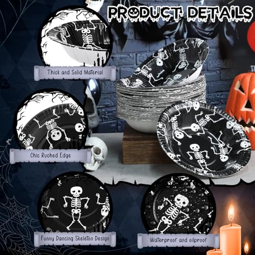 Halloween Disposable Skeleton Snack Bowls - Dancing Skeleton Design, 50 Pack, 16oz