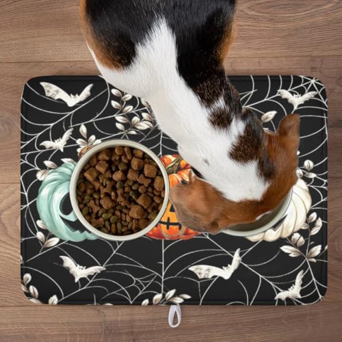 Halloween Pumpkin Dish Drying Mat 18x24 Black Spider Web Spooky Pumpkin – Variation of THIS listing