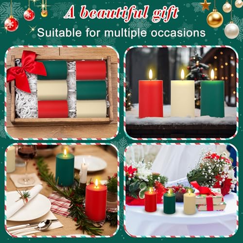 LED Flameless Candles Set - 6 Pieces, Battery Operated, 4.3 Inches Tall, for Weddings & Holidays (Green, Red, Ivory)