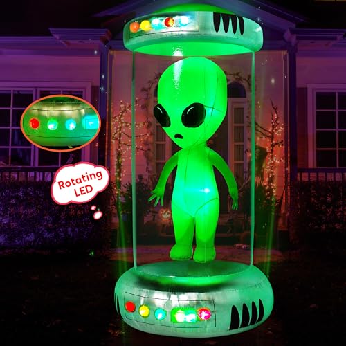 7ft Tall Halloween Inflatable Alien Decor with Animated Lights for Yard Garden