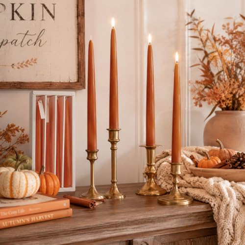 Pumpkin Scented Taper Candles - Orange 10 Inch Long Candlesticks, 4PCS - Fall Decor