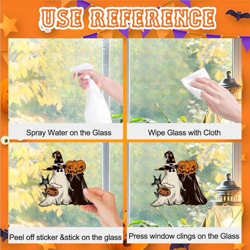 Halloween Window Cling Stickers - Reusable Ghost Pumpkins Bats Decor Set - 102 Pieces