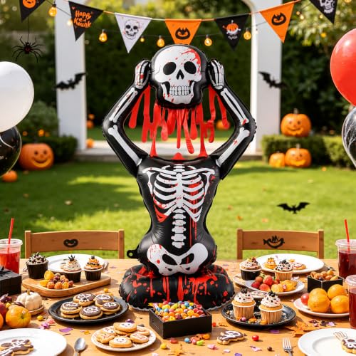 Giant Self-Standing Halloween Skeleton Balloon - 3.8FT Bloody Skull Decor - 1 Piece