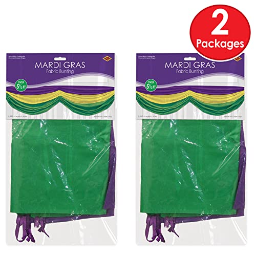 Mardi Gras Fabric Bunting 2-Pack - Purple, Yellow, Green Outdoor Indoor Decorations