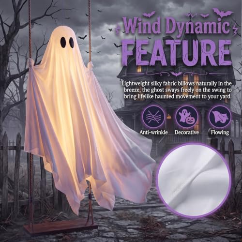 5FT Swinging Ghost Halloween Decorations Outdoor with Light and Timer