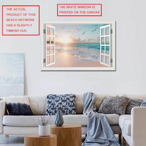 Pink Beach Wall Art Canvas Sunset Seascape for Living Room 36x24 Inches
