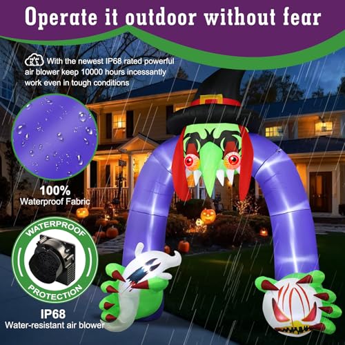 Giant 11Ft Creepy Witch Arch Inflatable Halloween Decoration – Outdoor Decor with LED Lights & Waterproof Design - Variation: Witch Arch