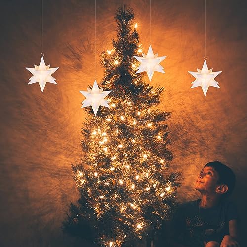 Floating Star Lights with Remote Control - 4 Pack 5-Inch Moravian Xmas Decor