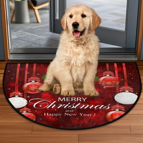 Christmas Half Moon Doormat with Bells - Red & Gold Holiday Welcome Mat – Variation Z:christmas 1