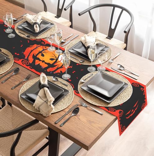 Halloween Bat Castle Cat Tree Table Runner - Black, 13x72 Inches