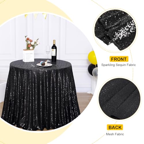 90-Inch Black Sequin Round Tablecloth for Halloween Party & Events - Poise3EHome