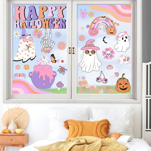 Kreatwow Halloween Groovy Window Clings - 6Pcs Double-Sided Ghost Pumpkin Party Decor