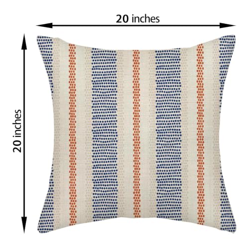 20x20 Outdoor Boho Striped Pillow Covers Set of 2 - Navy Blue & Orange
