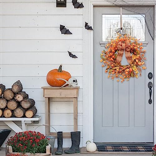 Idyllic 18 Inch Artificial Fall Wreath with Berries & Leaves - Autumn Thanksgiving Decor