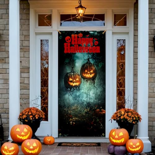 Halloween Door Curtain - Scary Pumpkin Forest Door Cover - Helloween Door Cover 2 - 35x79 Inch