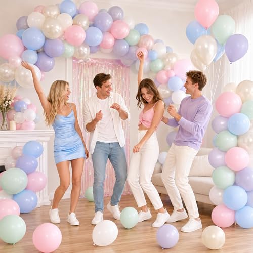 Pastel Balloons 60 Pcs Set with Pink, Green, Blue, Neutral Tones for Party Decorations