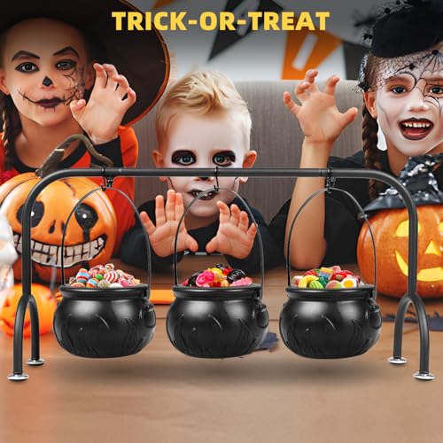 Halloween Cauldron Candy Bowls Set of 3 with Iron Rack Indoor Decorations