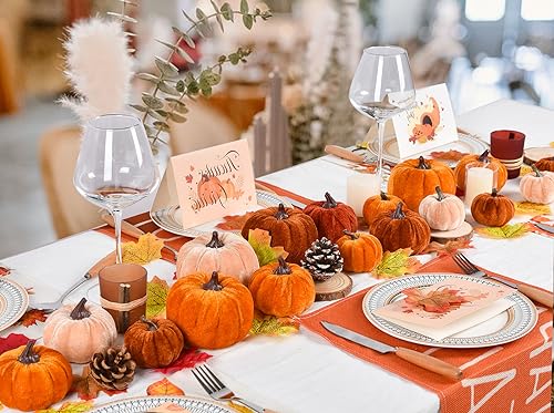 12pcs Velvet Pumpkin Set for Fall Halloween Thanksgiving Home Decor