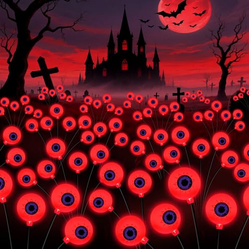 Red Solar Eyeball Halloween Lights - 8 Pack Swaying Outdoor Decoration