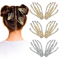 Halloween Skeleton Hand Hair Clips Set - Gothic Rhinestone Hair Accessories for Women