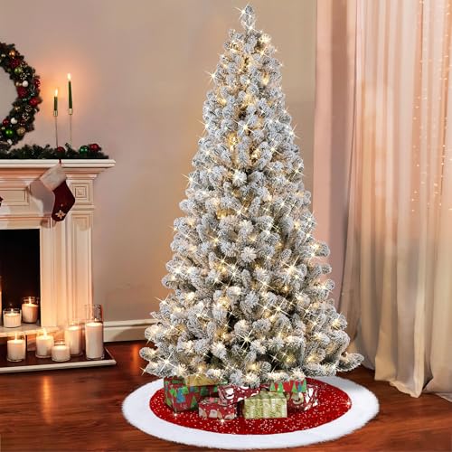 Sequin Christmas Tree Skirt 48 Inch with Faux Fur Edge - Red Holiday Decor