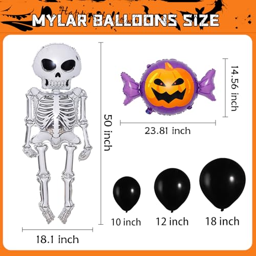 Halloween Balloons Garland Arch Kit - 129pcs Black Orange Purple Decor Set