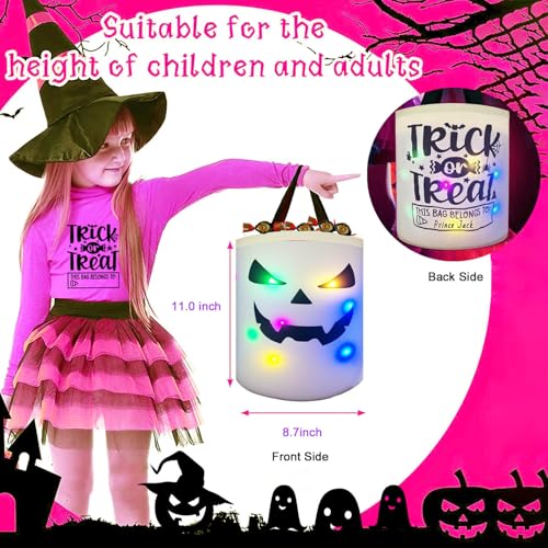 2 Pack Light Up Ghost Halloween Trick or Treat Bags Candy Buckets Reusable Spooky Decoration