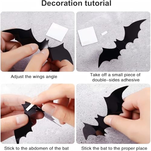Partyreal 60Pcs Halloween Bat Wall Decals - 4 Sizes, Reusable PVC Indoor Decor