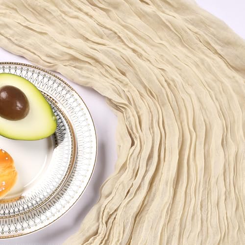 Beige Cheesecloth Table Runner 23x120 Inches - 12 Pack, Boho Rustic Decor
